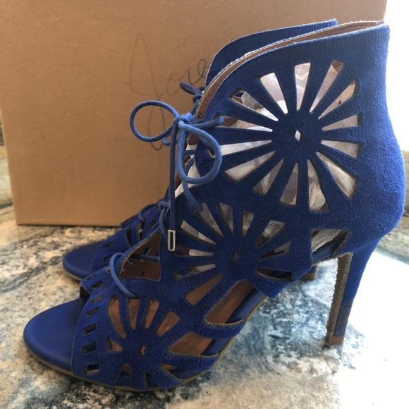 Joie Strappy Sandal Cutout Heel Blue Suede - Picture 1 of 7